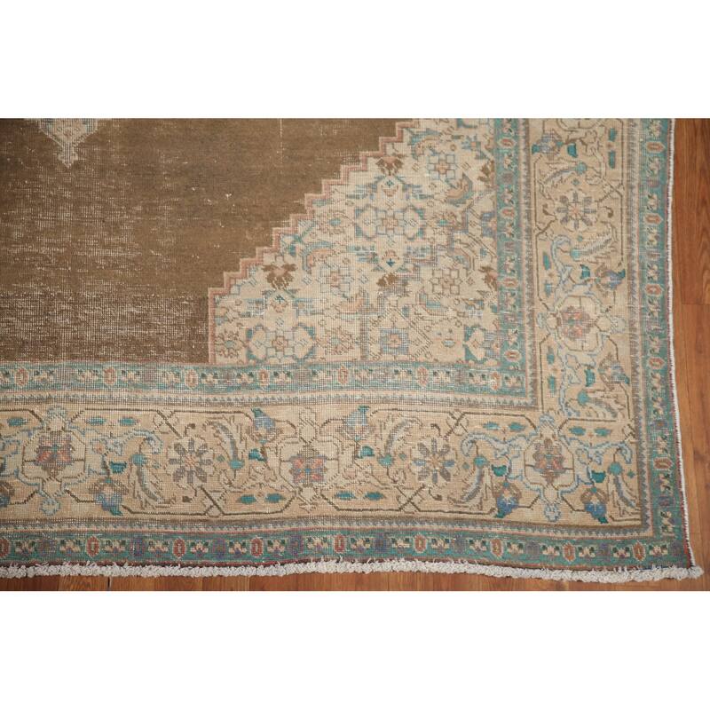 Hand Knotted Oriental 100% Wool Carpet Traditional Medallion Brown Tabriz Area Rug - 10' 11'' X 7' 9''