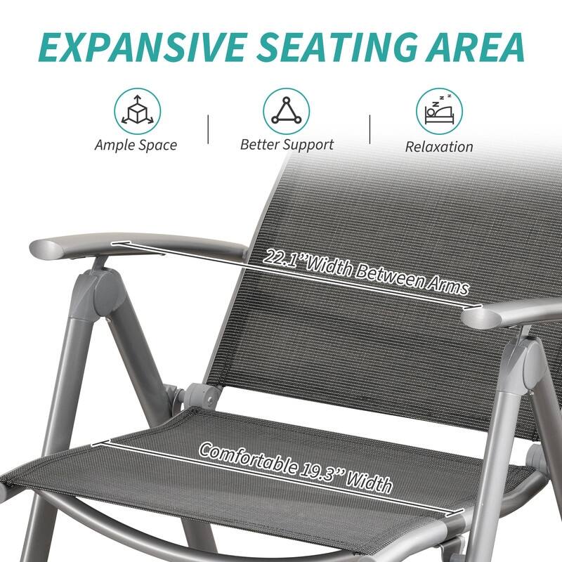 Domi Outdoor Living Aluminum Folding Dining Armchairs (Set of 2) - Adjustable & Weather-Resistant