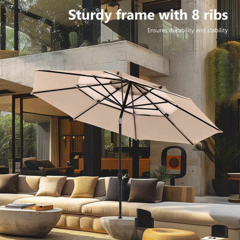 MAISON ARTS 10ft 3 Tiers Vented Patio Outdoor Umbrella with Auto-tilt and Crank Lift