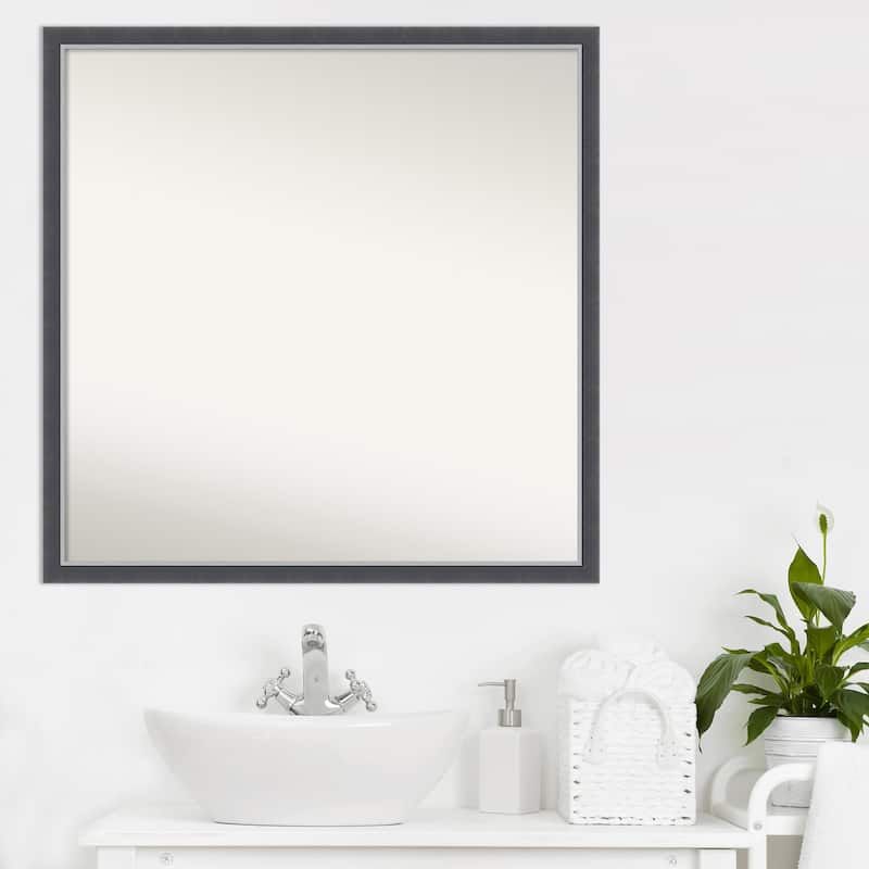 Non-Beveled Bathroom Wall Mirror - Eva Black Silver Thin Frame