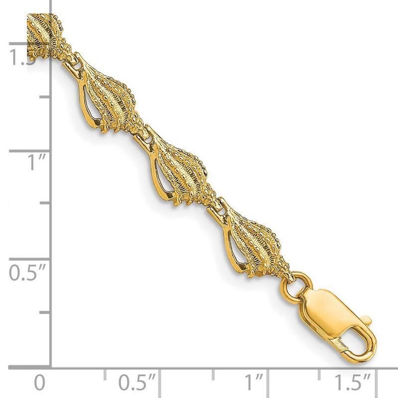 Curata 14k Yellow Gold Mini Conch Shell Link Open Side Bracelet 7.25 Inch