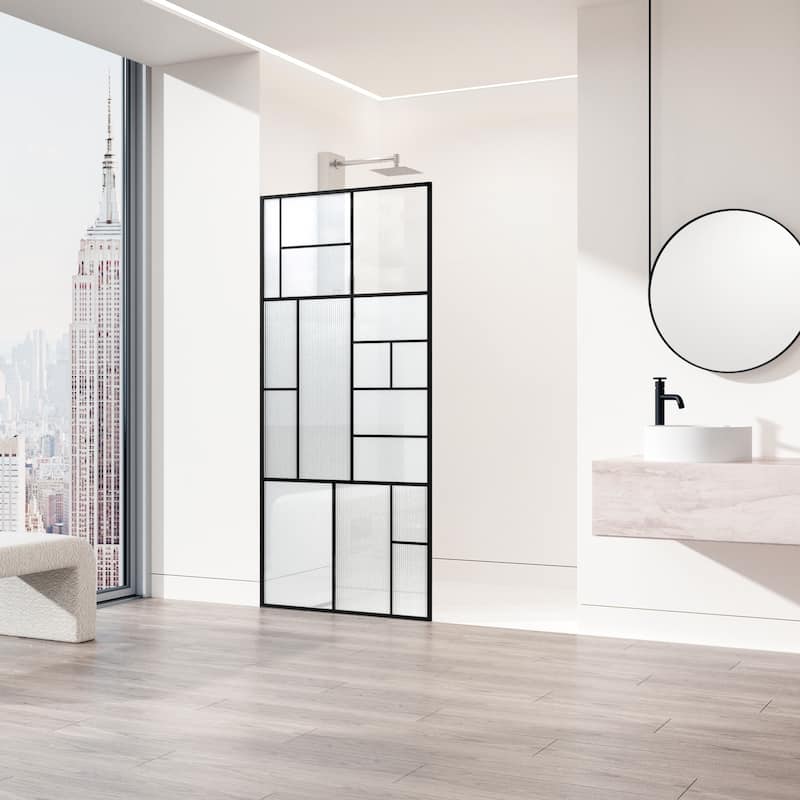 VIGO Meridian LineArt™ 34" W x 74" H Framed Shower Screen in Matte Black