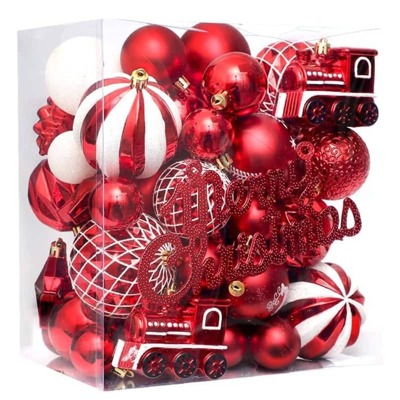 65 Pcs Christmas Decoration Ball Ornaments Set for Holiday Party Wedding - N/A - Red
