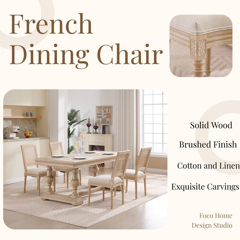 French Country Wire Drawing & Carving Techniques Dining Chairs with Backrest (Set of 2)