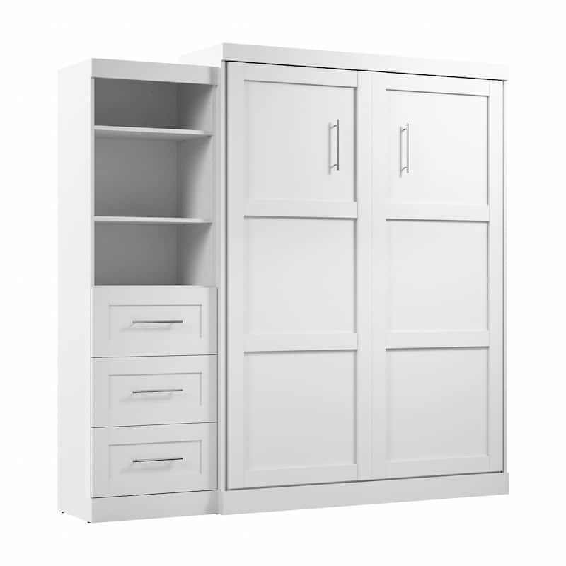 Bestar Pur Queen Murphy Bed with Shelving Unit and Drawers (90W)