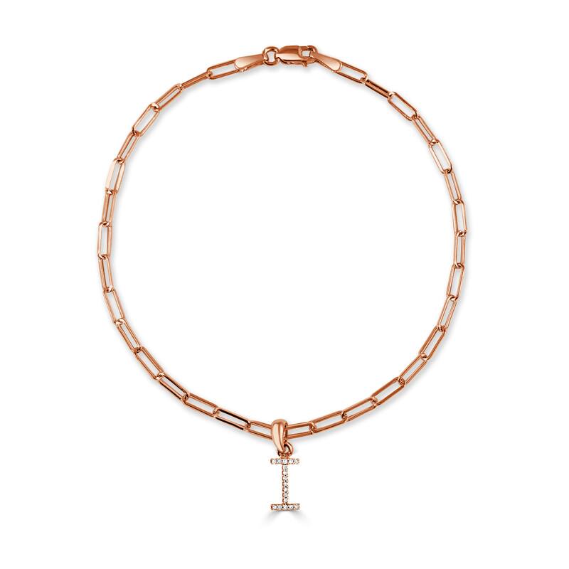 Joelle Collection Diamond Initial Letter A-Z Bracelet Paperclip 14K Gold 7" Chain 1/10 TDW Bracelet - I - Rose