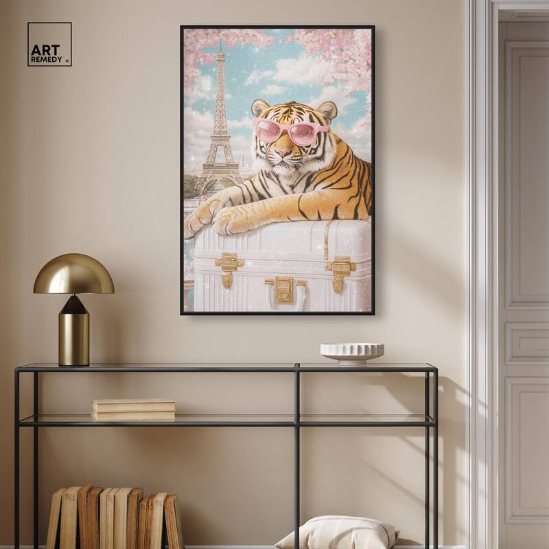Tiger Luggage Paris Canvas by Art Remedy