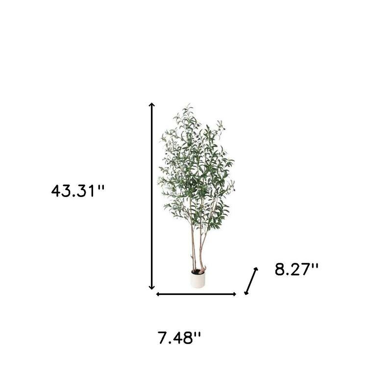 HomeRoots 83" Green Artificial Olive Tree in a White Pot - 7.48 in. x 82.68 in. x 8.27 in.