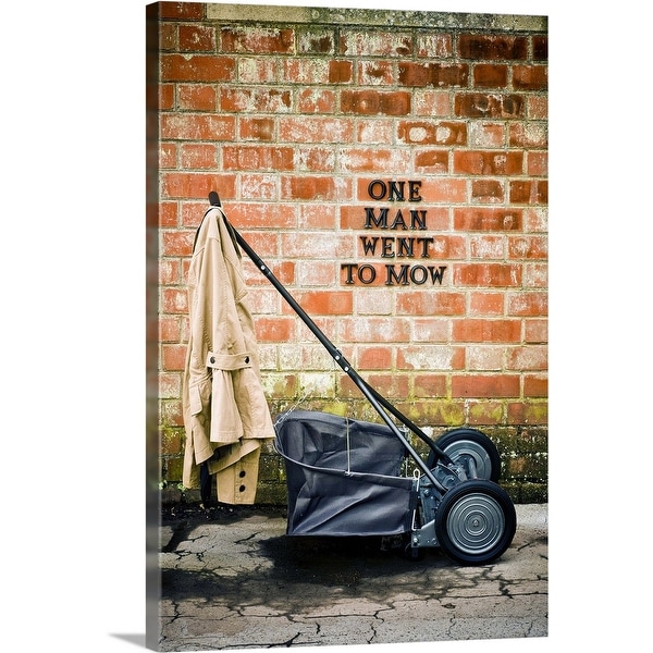 "Hand-push mower in country garden" Canvas Wall Art