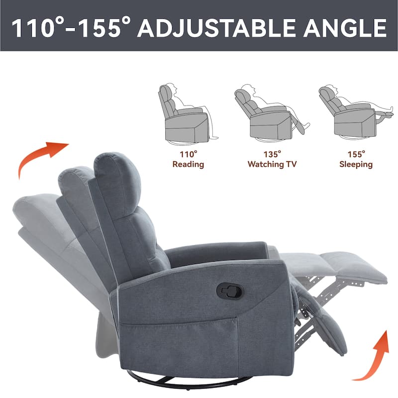 Swivel Rocking Recliner Chair with 155° Recline and Tool-Free Assembly