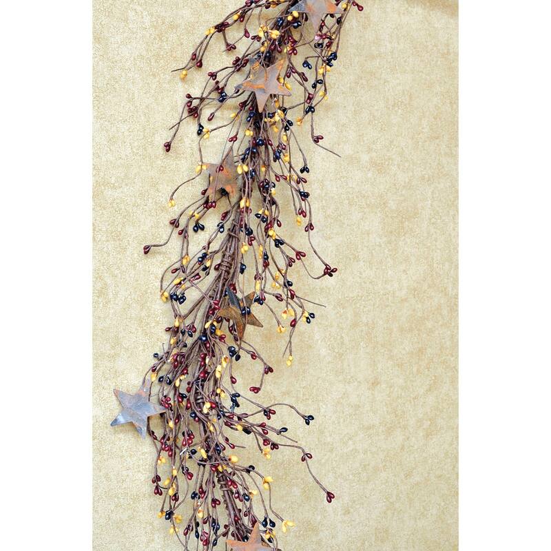 Pip Berry Garland With Stars Colonial Mix 40" - Red/Black/Yellow - 40 inches