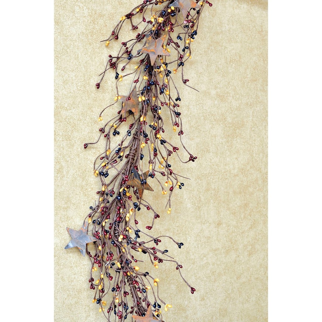 Pip Berry Garland With Stars Colonial Mix 40" - Red/Black/Yellow - 40 inches