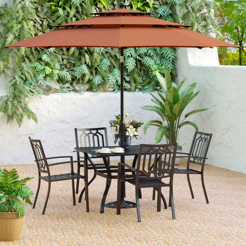 MAISON ARTS Patio Dining Set with 4/6*Metal Outdoor Chairs, Metal Square Dining Table and 10/13ft Patio Umbrella