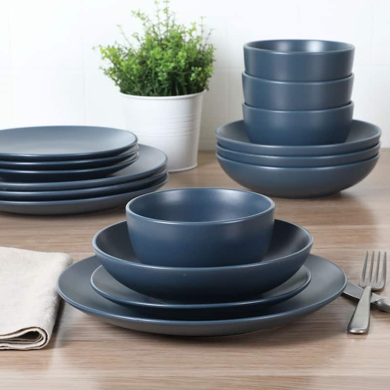 Gibson Home Queenslane 16-Piece Double Bowl Stoneware Dinnerware Set