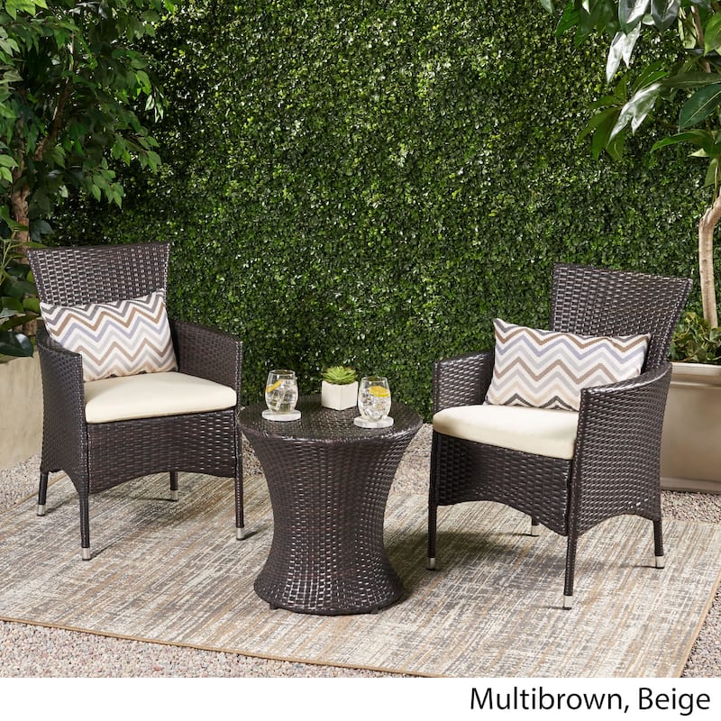 Christopher Knight Home 3-Piece Outdoor Wicker Chat Set with Cushions - N/A