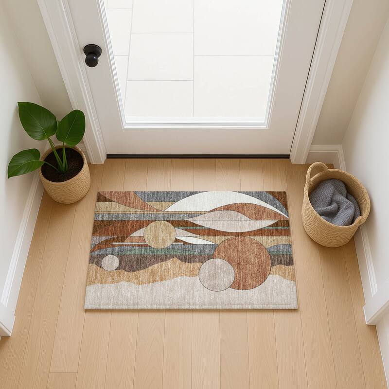 Machine Washable Indoor/ Outdoor Contemporary Retro Chantille Rug