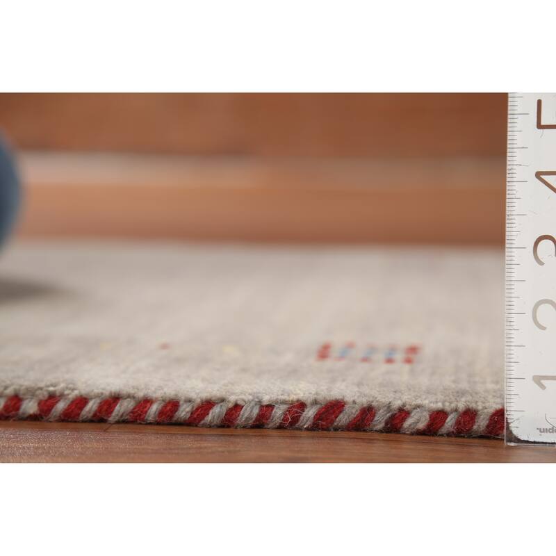 Gabbeh Indian Accent Rug Handmade Beige Tribal Wool Carpet - 2'7"x 4'9"