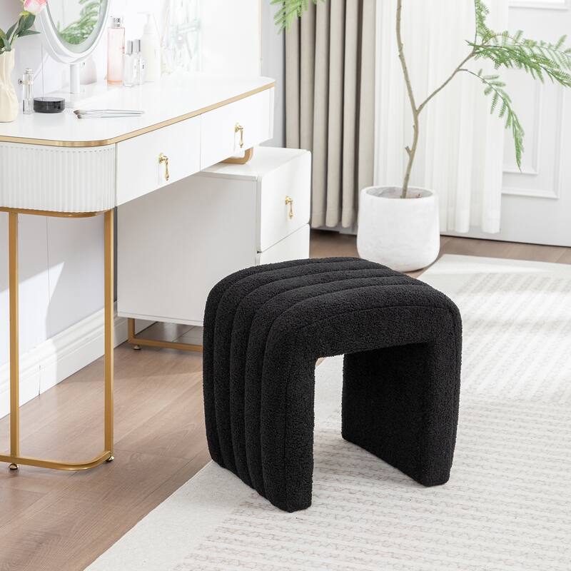 SEYNAR Modern Glam Teddy Velvet Upolstered U-Shaped Ottoman - Black