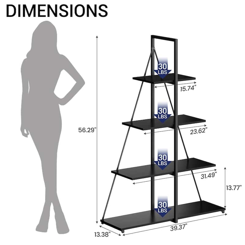 4-Tier A-Frame Ladder Bookshelf, Brown Stylish Ladder Bookcase