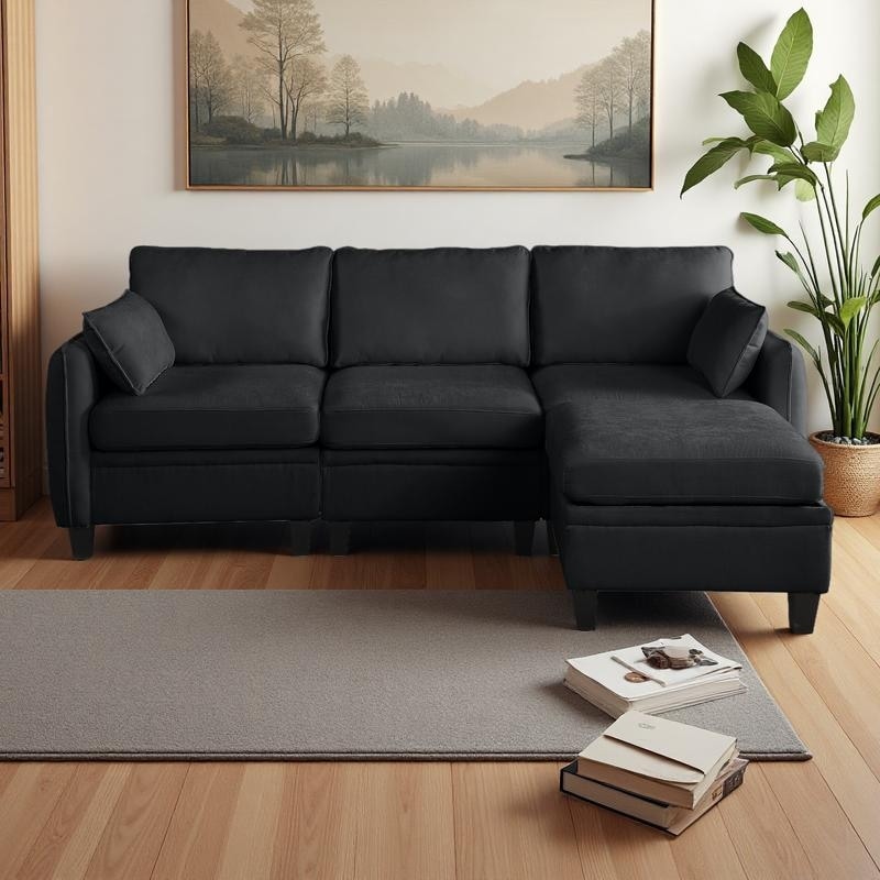 84.6" Chenille L-Shaped Modular Sectional Sofa with Storage