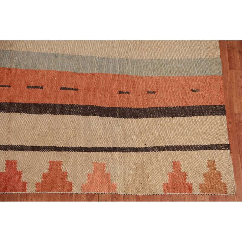 Hand Woven Oriental 100% Jute Carpet Modern Stripe Beige & Ivories Kilim Area Rug - 14' 0'' X 10' 0''