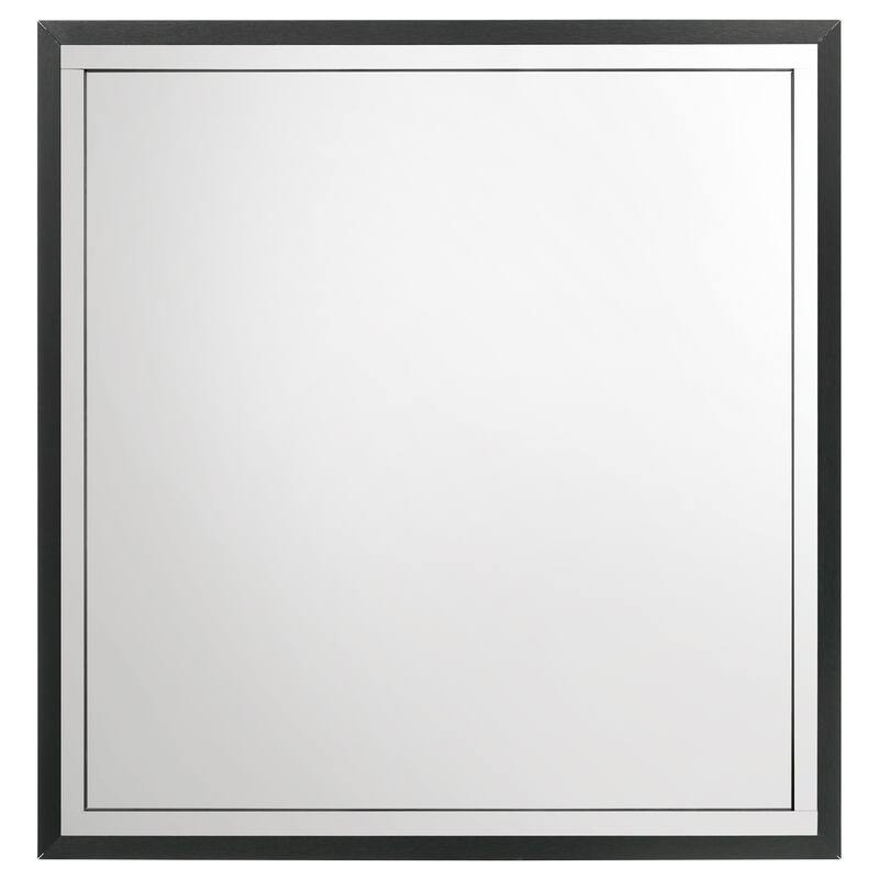 Jenny Square Dresser Mirror, Polished Chrome Trim, Black Wood-Melamine - Black, Chrome