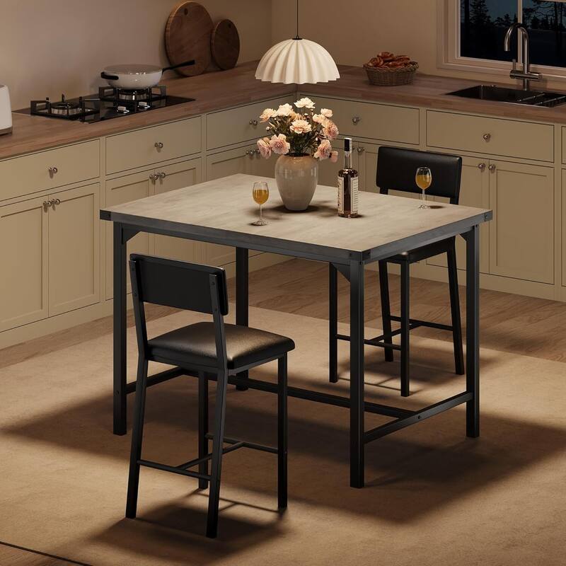 Counter Height Kitchen Dining Table Set with 2 Upholstered Bar Stools for Dining Room