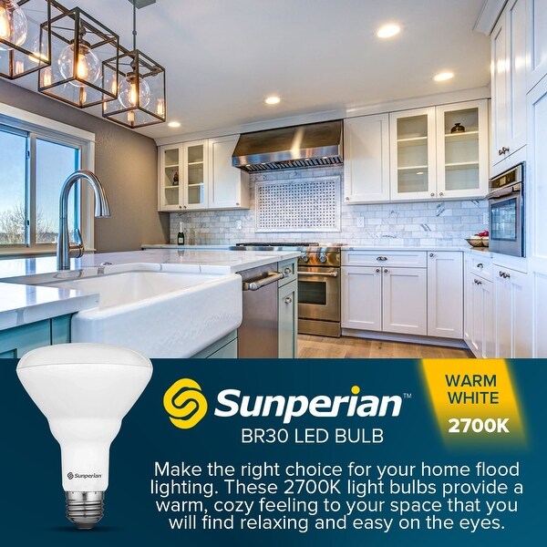 Sunperian 6 Pack BR30 LED Bulb 8.5W 800lm Dimmable Flood Light Bulb Enclosed Fixture Rated Damp Rated UL Listed E26 Base Bed Bath Beyond 32664766