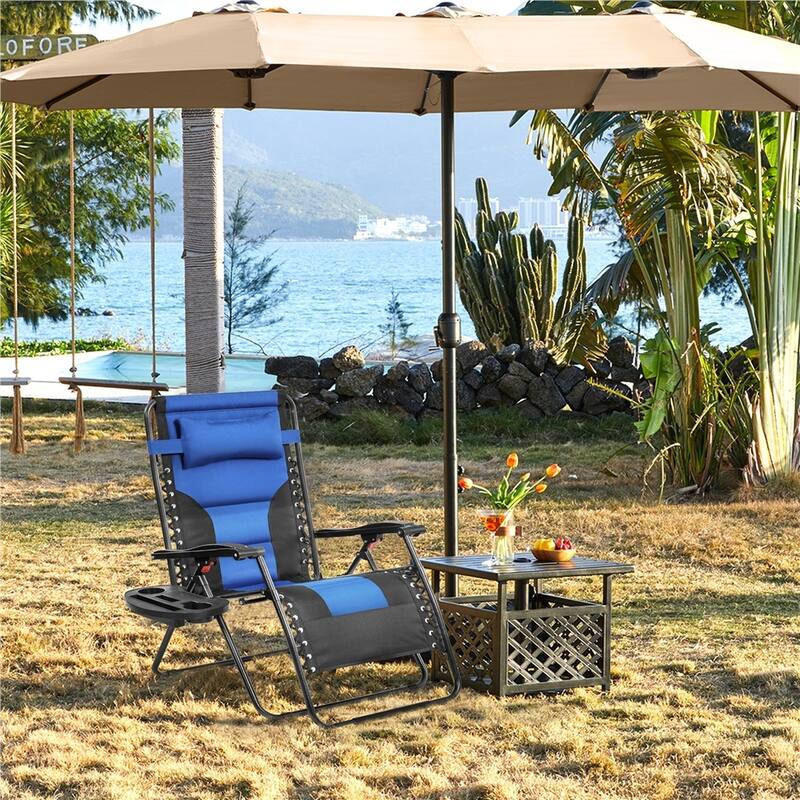 Yaheetech 29in Padded Outdoor Zero Gravity Chair Patio Lounge Camping Chair with Armrests and Pillow