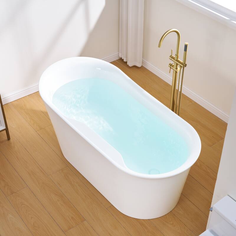 66'' W,73 GALLONS Freestanding Acrylic Soaking Bathtub With Drain And Overflow Holes