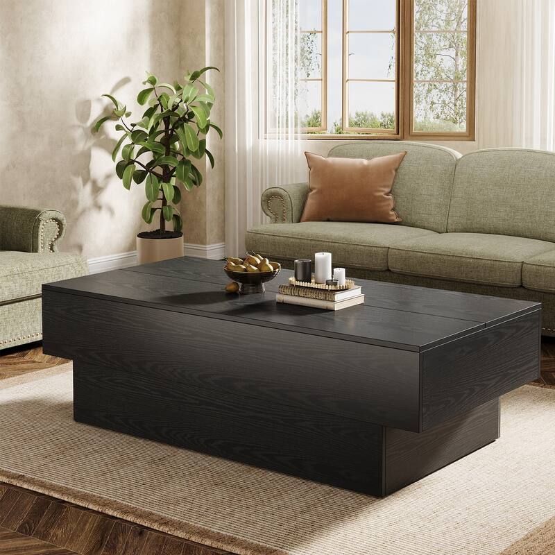 Modern Black Coffee Table, 55-Inch Rectangle Wooden Tea Table