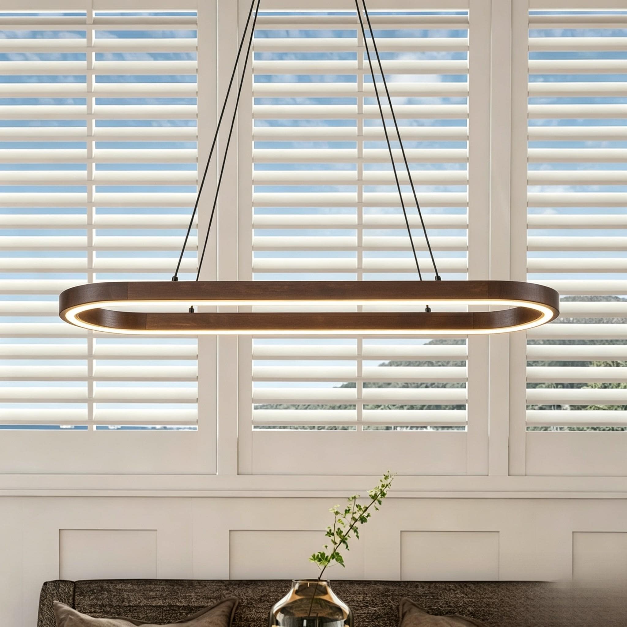 Rennnsan 39.4" Modern Wood Oval Dimmable LED Pendant Light for Dining Room - 1 Light