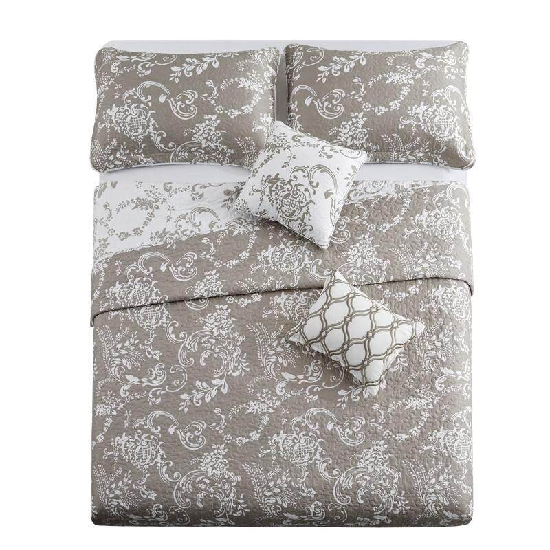 Serenta 5 Piece Printed Microfiber LA Boheme Quilt Set