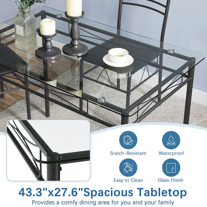 5-pieces Modern Dining Sets,Tempered Glass Table Top and 4 PU Chairs