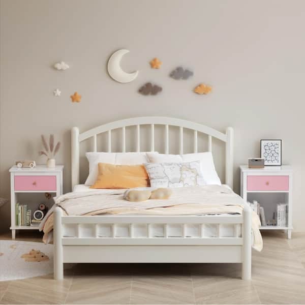 slide 2 of 18, 26.77'' Wooden Nightstand with Drawer and Shelf for Kids and Adults Pink