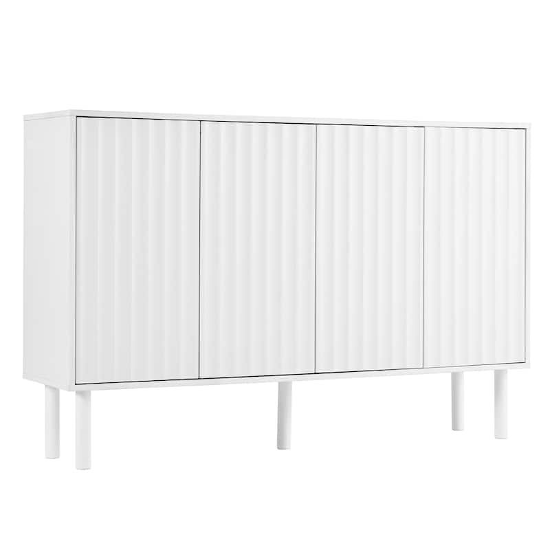 Cream Style Sideboard Buffet Cabinet with Fluted Doors, Large 4-Door Storage Cabinet with Adjustable Shelves