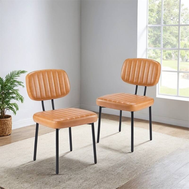 Dining Chairs Set of 2, Upholstered Faux Leathe Kitchen Dining Room Accent Chairs for Kitchen, Living Room - Brown