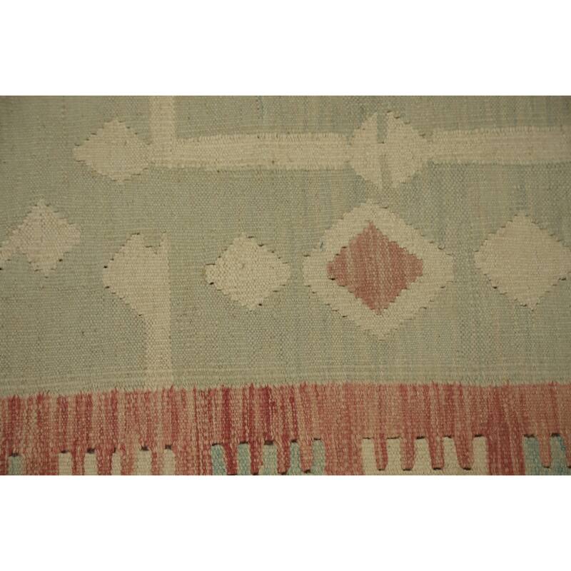 Hand Woven Oriental 100% Wool Carpet Southwestern Tribal Green Kilim Area Rug - 7' 11'' X 4' 8''
