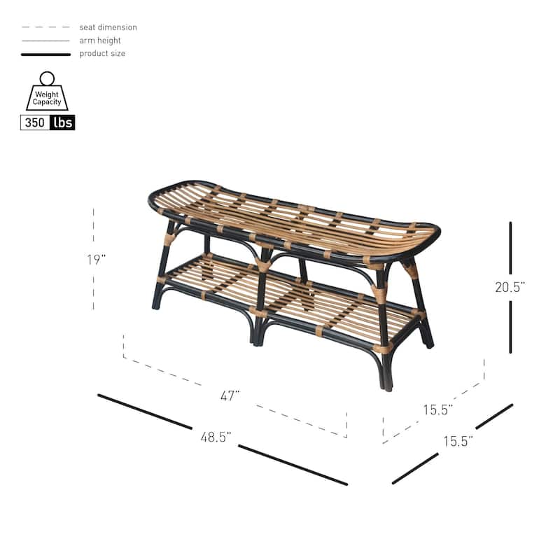 NPD Furniture Damara Rattan Bench with Shelf