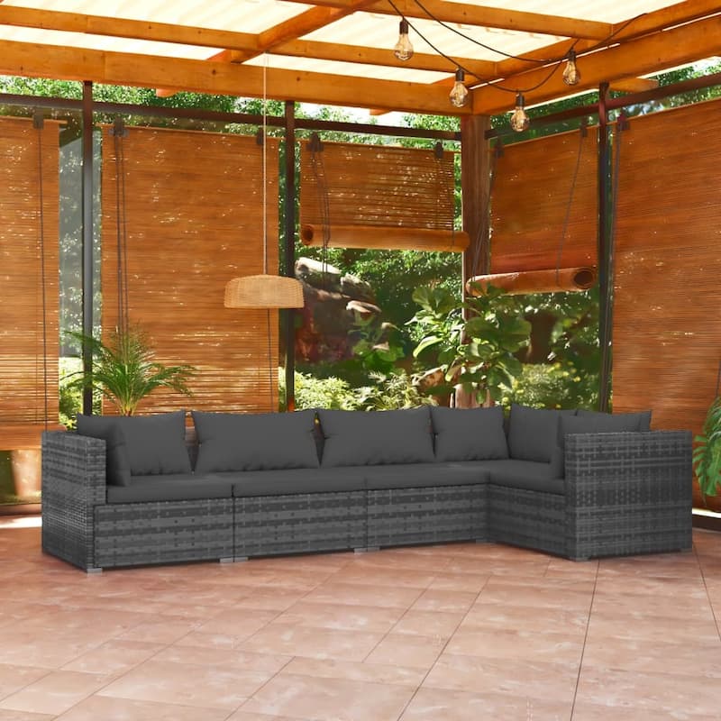 vidaXL Patio Lounge Set Outdoor Sectional Sofa Set Table Garden Poly Rattan - Grey 3 x Corner sofa