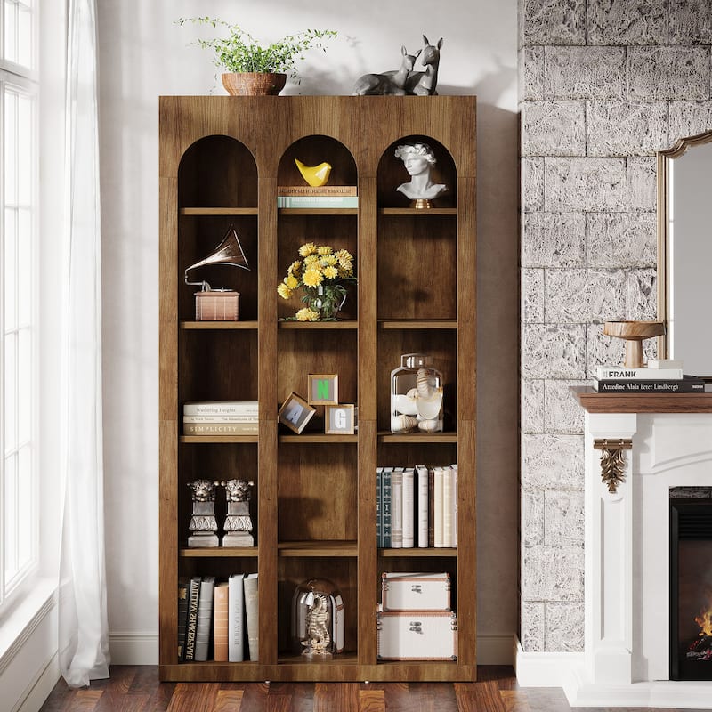 5-Tier Arched Bookshelf, 70.87-Inch Tall Bookcase for Home Office, Living Room - 39.37" W x 11.81" D x 70.87" H
