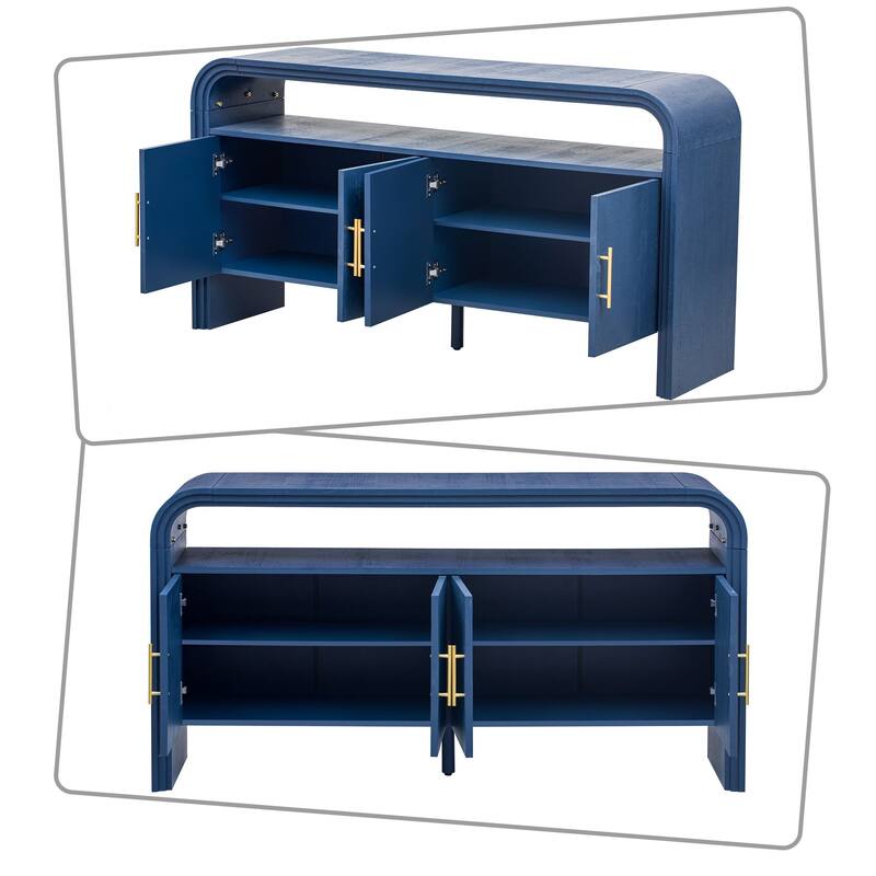 Modern luxury style sideboard with open storage and cabinets, shelves for living room hallway at kitchen