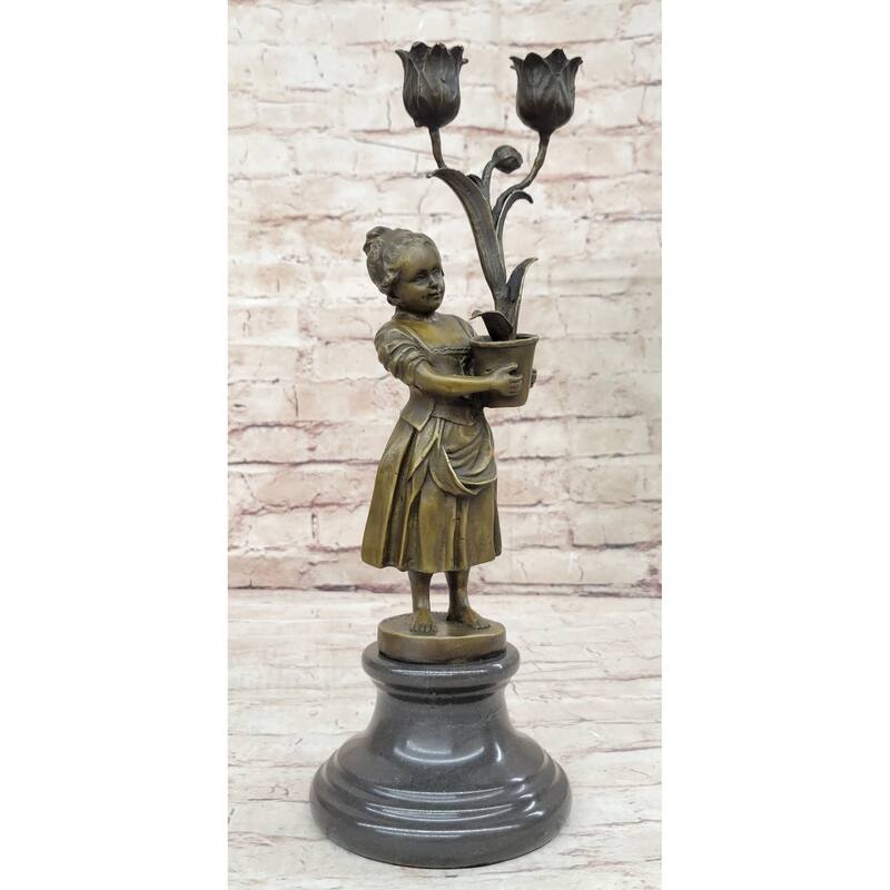 Hot Cast Original Artwork By Vitaleh Young Girl Child Candle Holder Bronze Statue