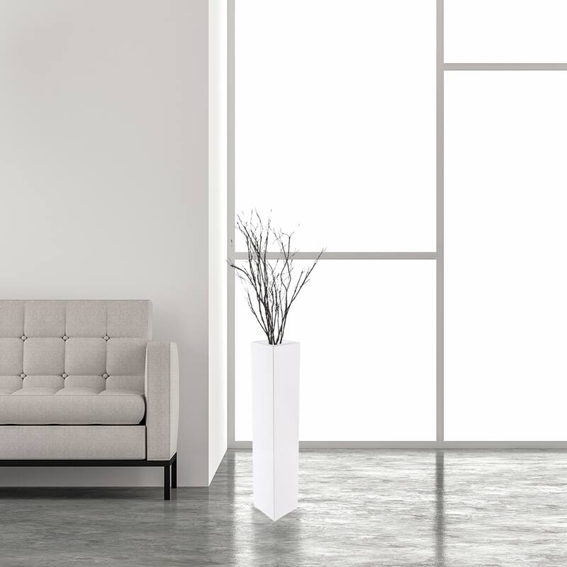 Large Tall Rectangular Wooden Modern Floor Vase - Sleek Contemporary Decor Accent for Living Room, Bedroom, Hallway and Entryway