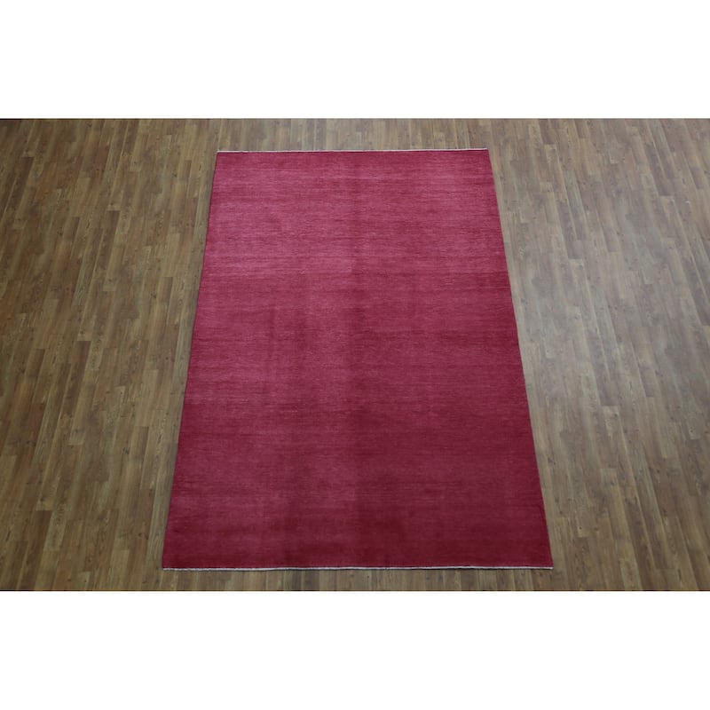 Hand Knotted Oriental 100% Wool Carpet Modern Solid Pink Gabbeh Area Rug - 9' 2'' X 6' 2''