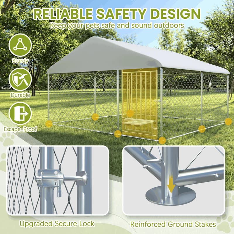 EROMMY Outdoor Dog Kennel, Heavy Duty Large Dog Kennels with Waterproof Cover and Rotating Feeding Door