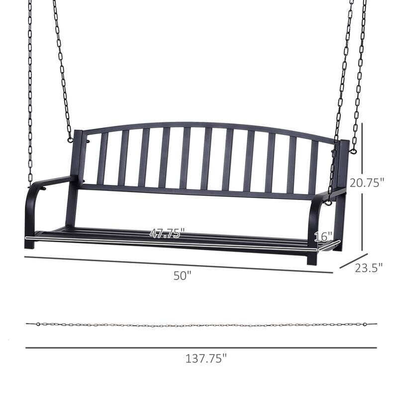 Patio 2-Person Porch Swing Bench, Outdoor Steel Swing Chair with Sturdy Chains