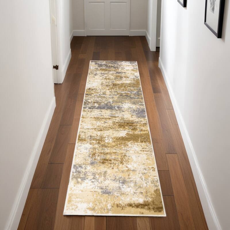 Power Loomed Abstract Modern Area Rug - 90' X '27' X '0.5 - 90' X '27' X '0.5 - Cream/Onyx - Runner