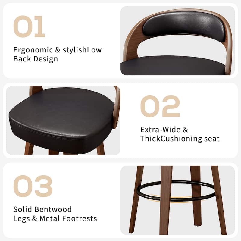 Swivel Bar Stools Set of 2, 26.8" Counter Height Bar Stools, Black Barstools Upholstered Faux Leather