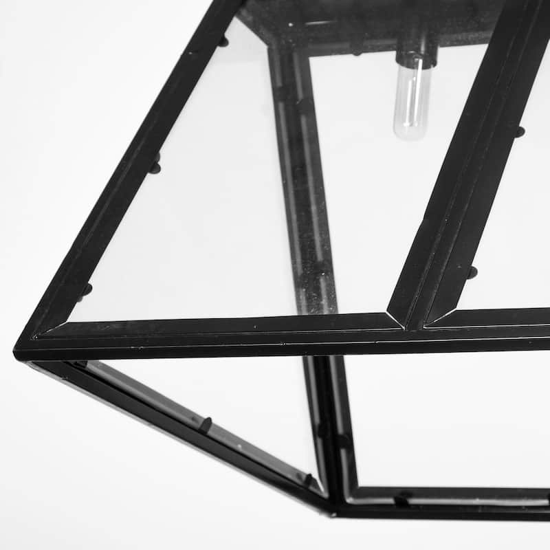 Antigon II (50"L x 19"W x 14"H) Black Metal and Glass Five Bulb Chandelier - 50.0L x 19.0W x 14.0H